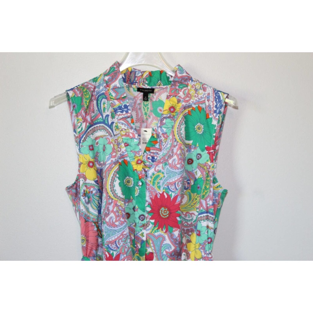 NWT Talbots Floral Paisley Sleeveless Button Front Dress With Tie Size 12 H14884 - Picture 3 of 11